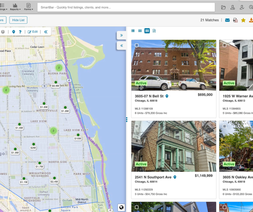 Picture of search on Chicago multiple listing service website